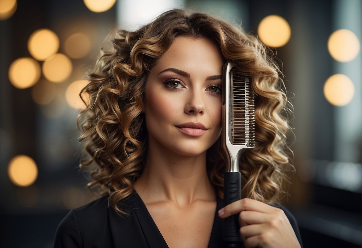 A flat iron clamping and twisting sections of hair to create curls