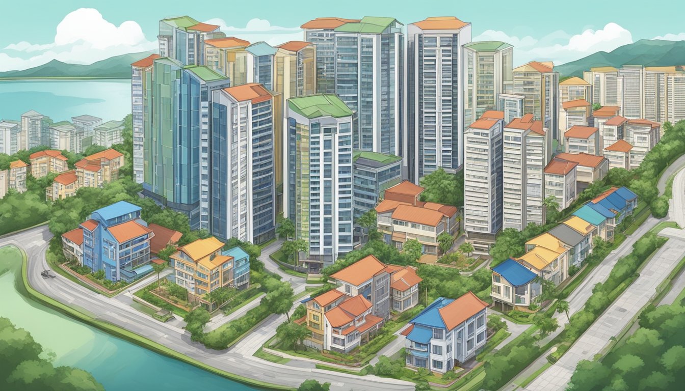 Various property types, such as condos and landed houses, are depicted in a staggered downpayment scheme in Singapore