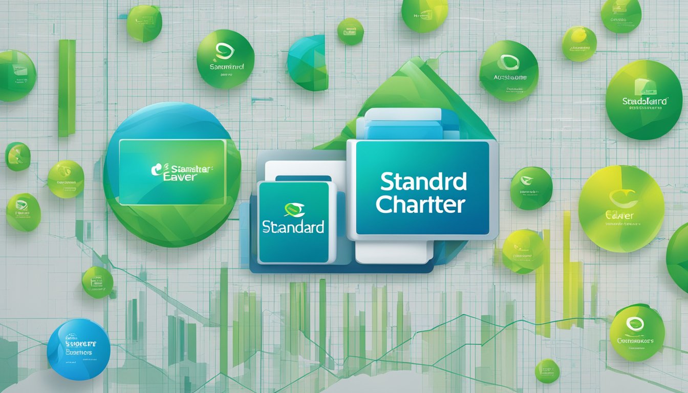The Standard Chartered eSaver Account logo displayed on a digital screen with the words "stanchart esaver minimum balance" highlighted in bold letters