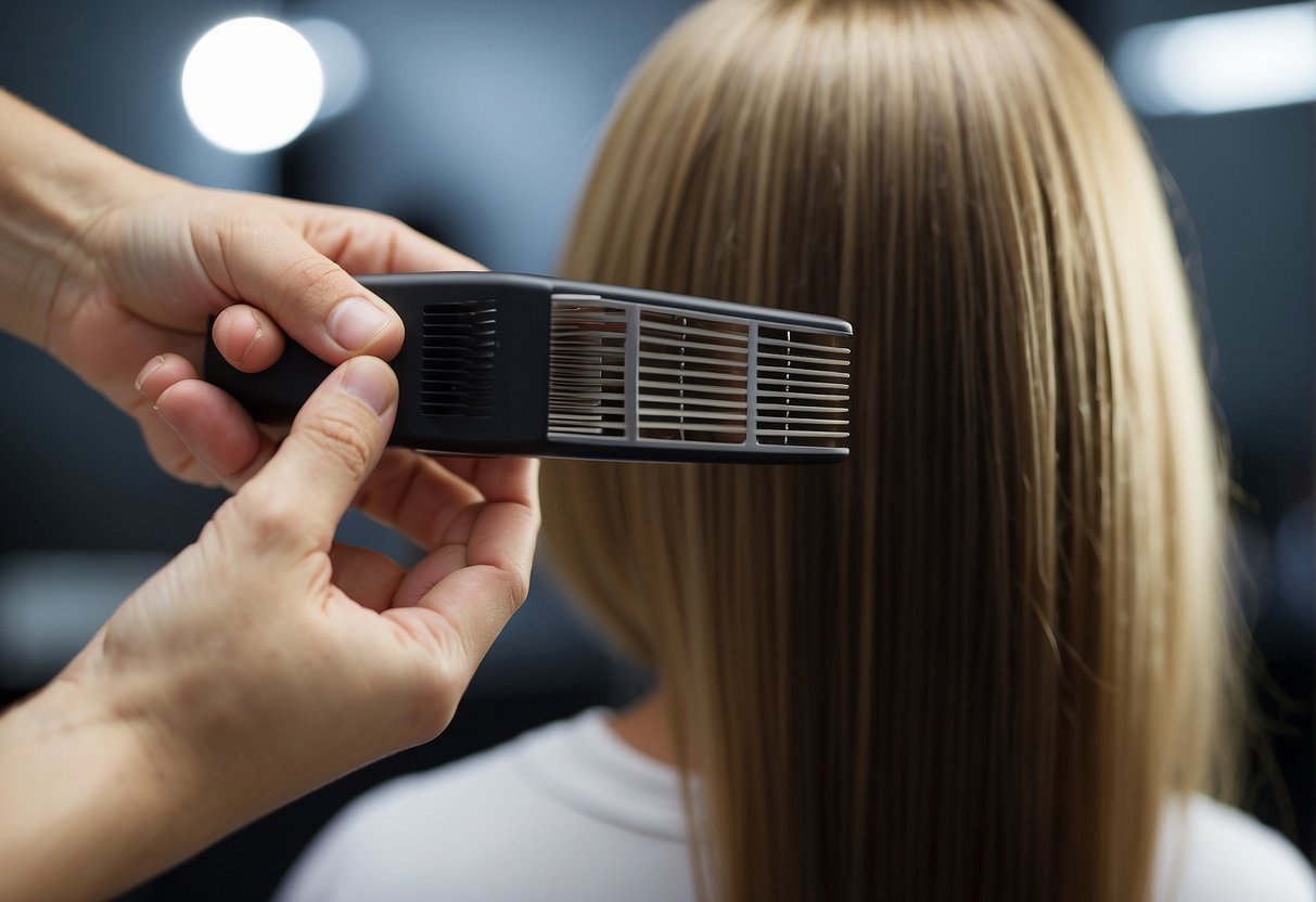 Hair being sectioned and combed, then treated with a smoothing product before being blow-dried straight