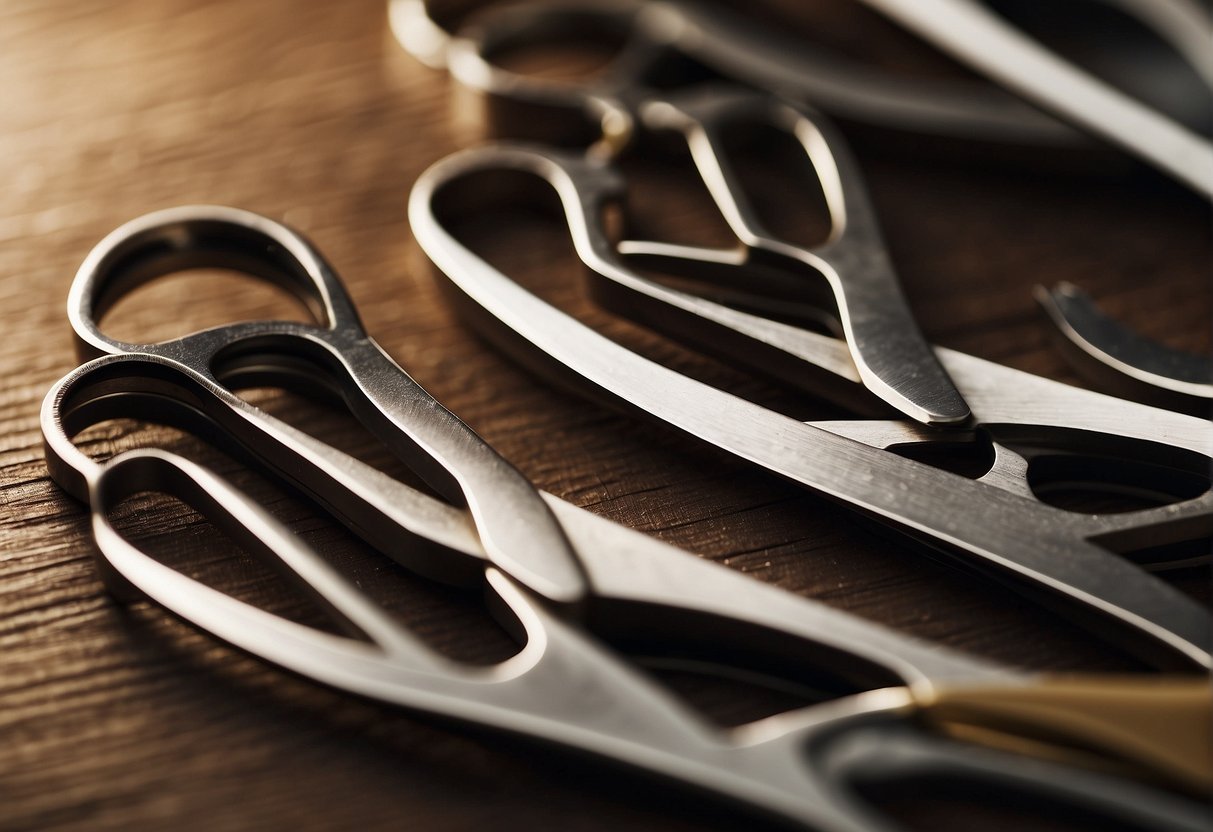 A pair of scissors cutting through layers of hair, creating a textured and layered look