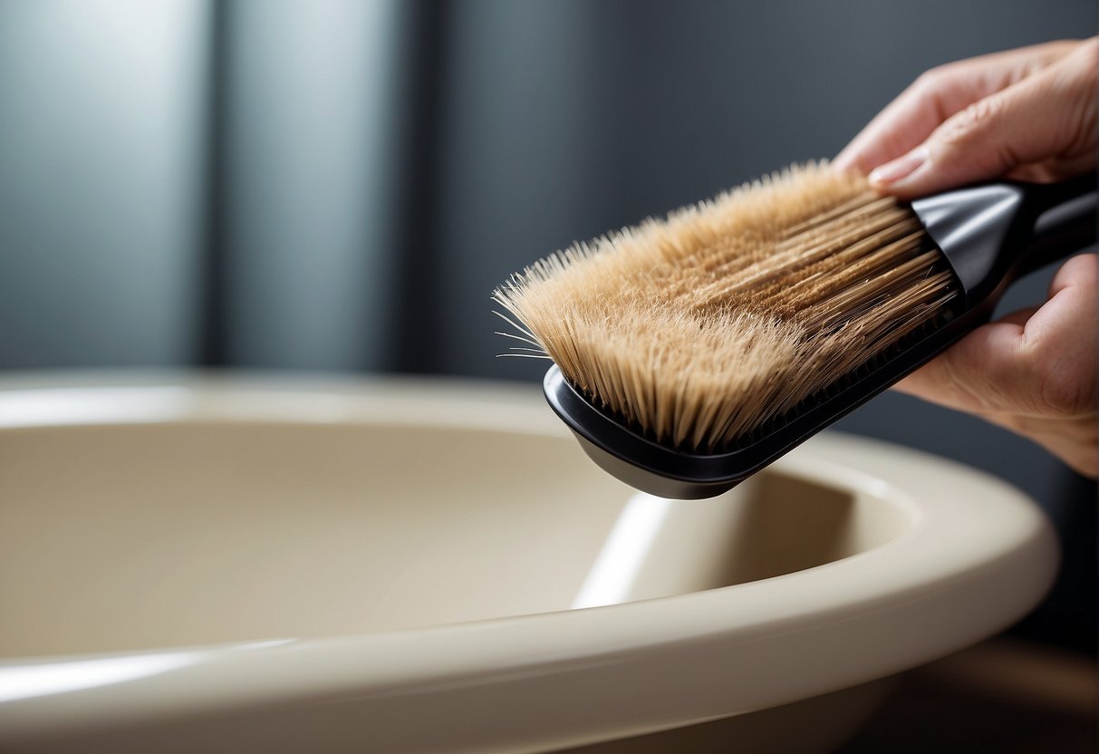 A brush being cleaned with specific care according to its material