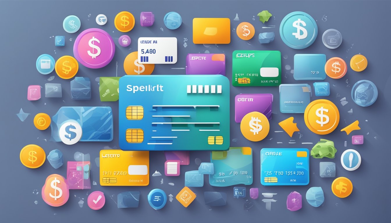 A credit card surrounded by various fees and charges icons