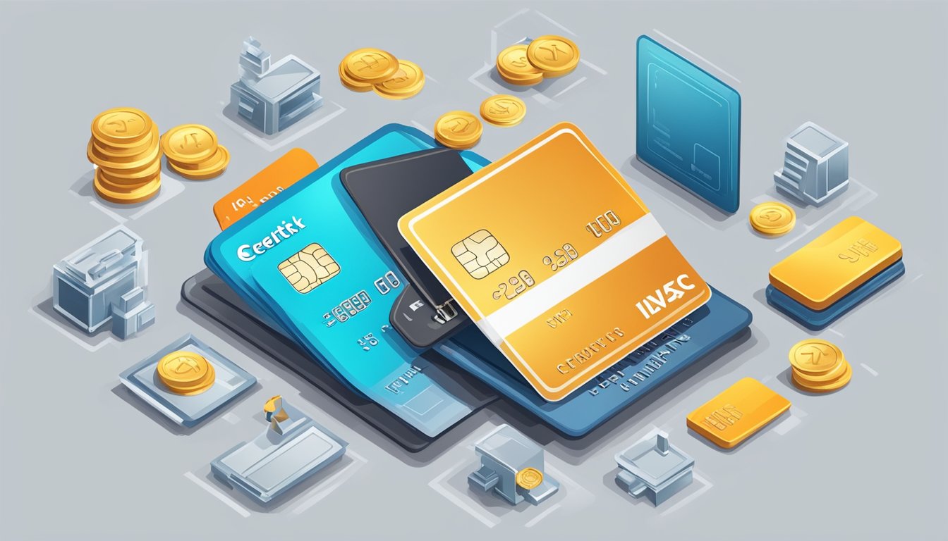 A credit card surrounded by various perks and considerations, such as cashback rewards, travel benefits, and exclusive discounts