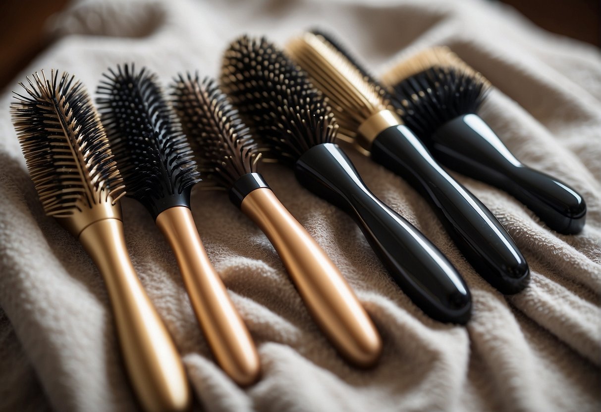 Hairbrushes laid out to dry on a clean towel after being thoroughly cleaned