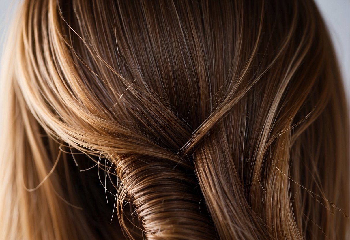 A close-up of oily hair with visible grease and shine, possibly with a background showing common causes of hair grease such as excessive sebum production or improper hair care