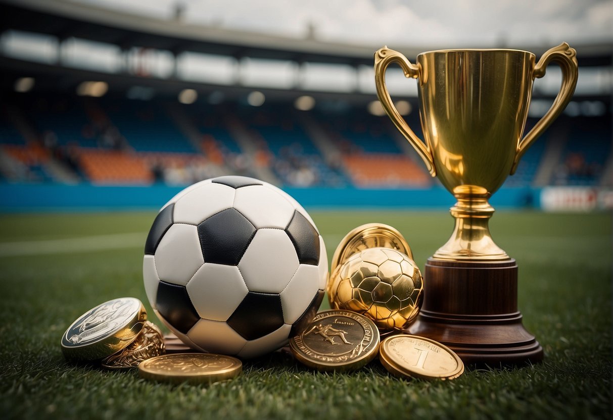 A soccer ball sits on a grassy field, surrounded by a legacy of trophies and medals. The number 80 is displayed prominently, representing the age at which Pelé passed away
