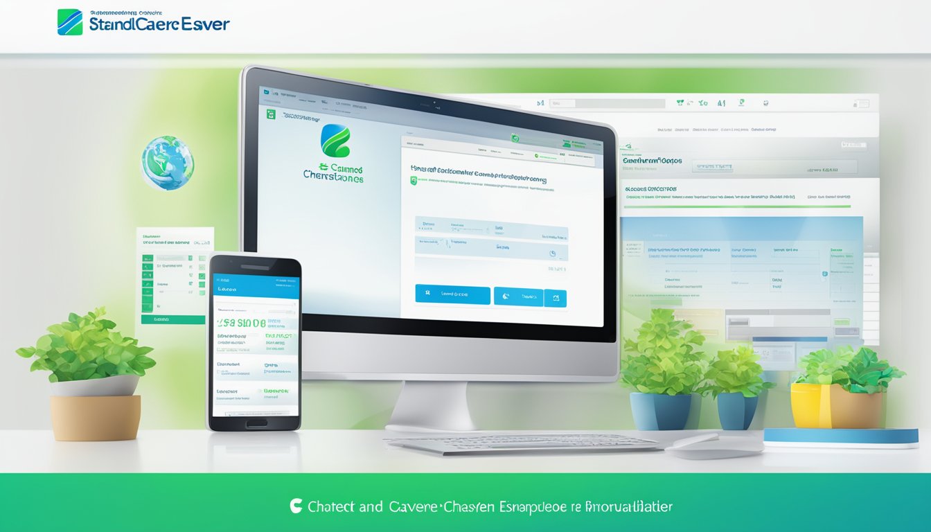 A computer screen displaying the Standard Chartered eSaver Singapore webpage with the logo and key information visible