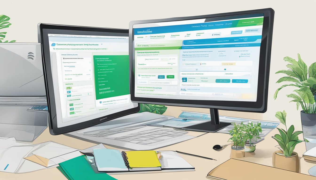 A computer screen displaying the Standard Chartered eSaver Singapore webpage with a list of frequently asked questions and a logo