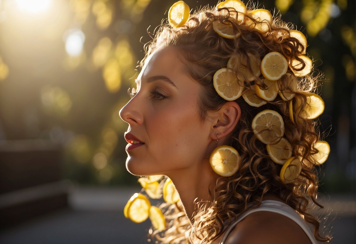 Sunlight streaming through lemon slices onto a cascade of natural hair
