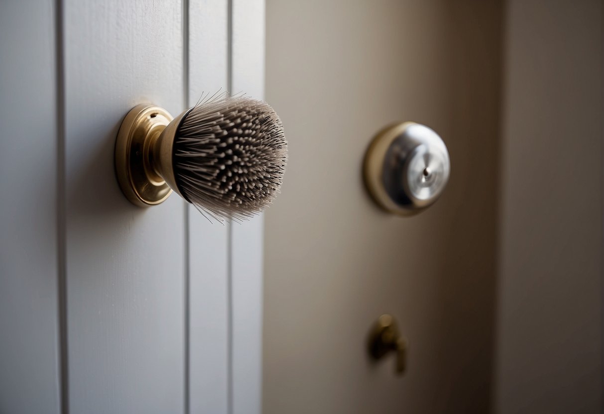 A hairbrush touching a doorknob, sparking electricity dissipating from the hair