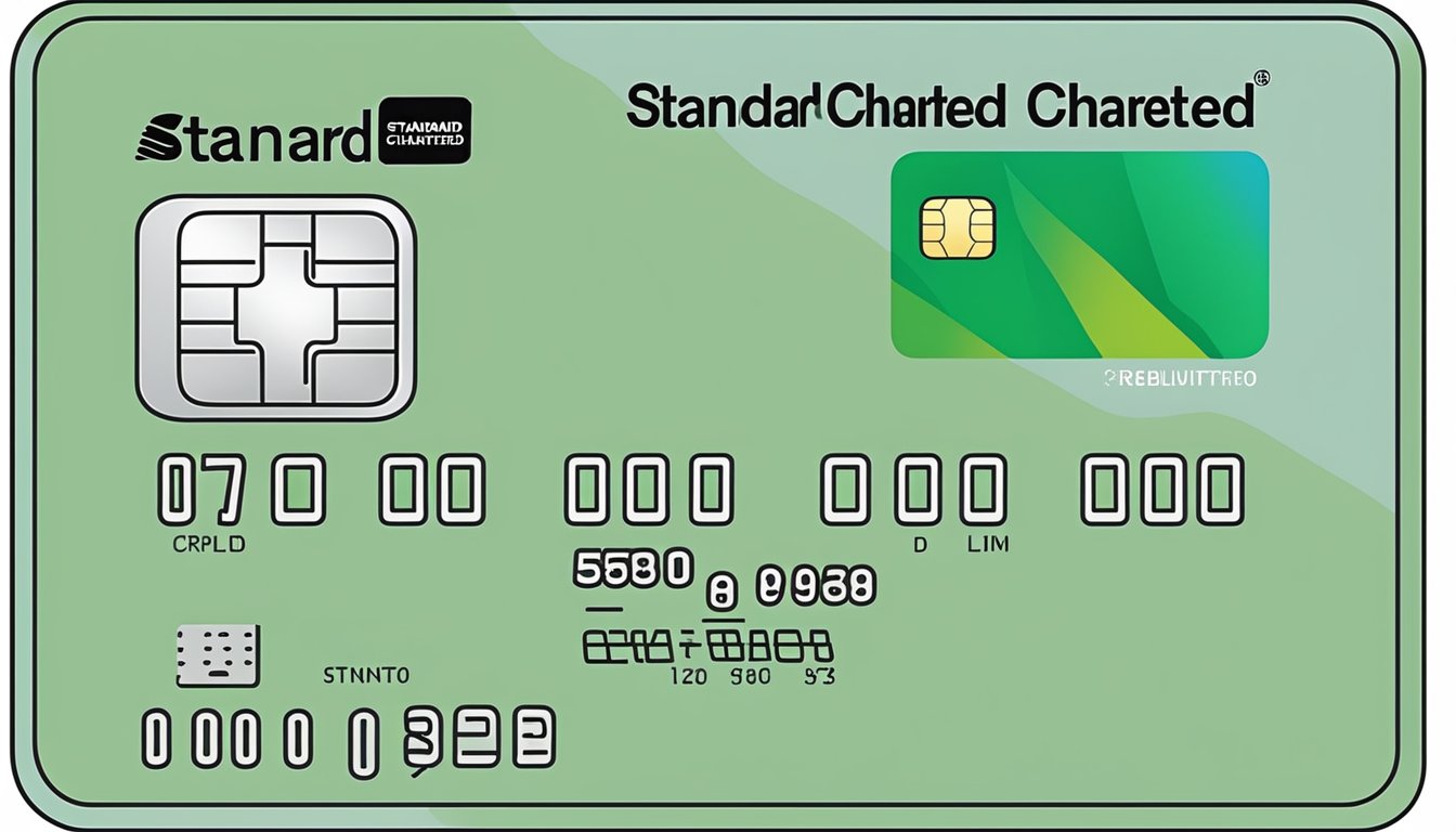 A credit card with "Standard Chartered" logo and a "Credit Limit Increase" form with eligibility criteria listed