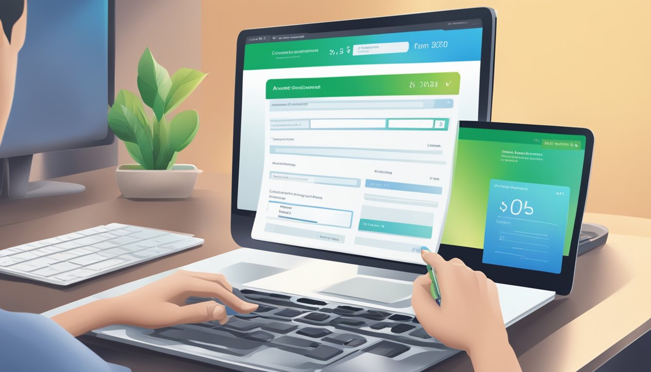 A person submitting an online form for a higher credit limit with Standard Chartered, using a computer and providing personal information