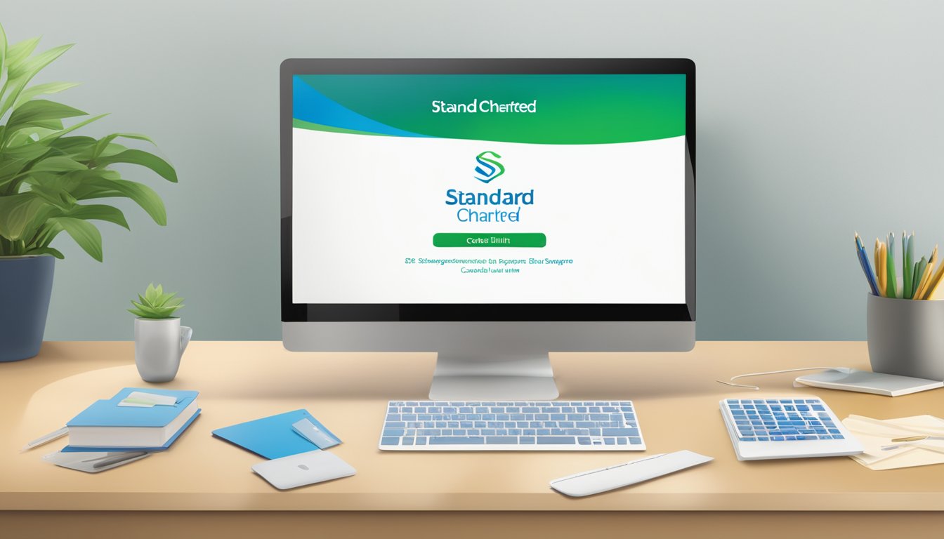 Standard Chartered logo displayed on a computer screen as the credit limit for a Singaporean customer is being increased