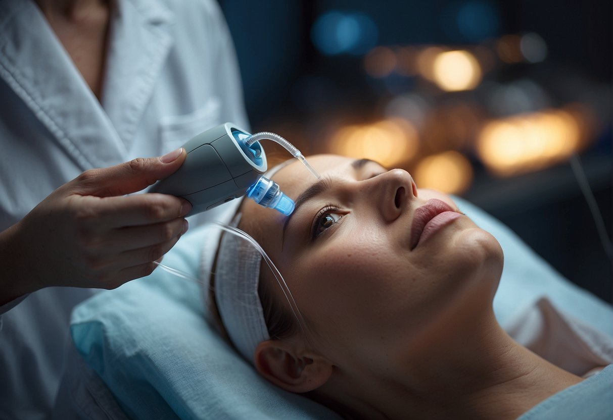 A laser hair removal session targeting hair follicles, gradually reducing hair growth