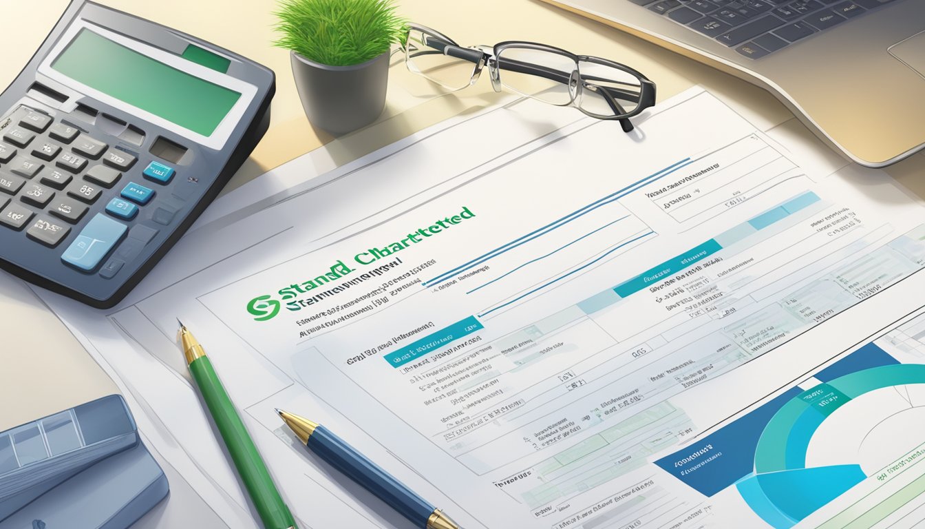 A scene of a standard chartered mortgage loan statement with visible fees and charges in Singapore