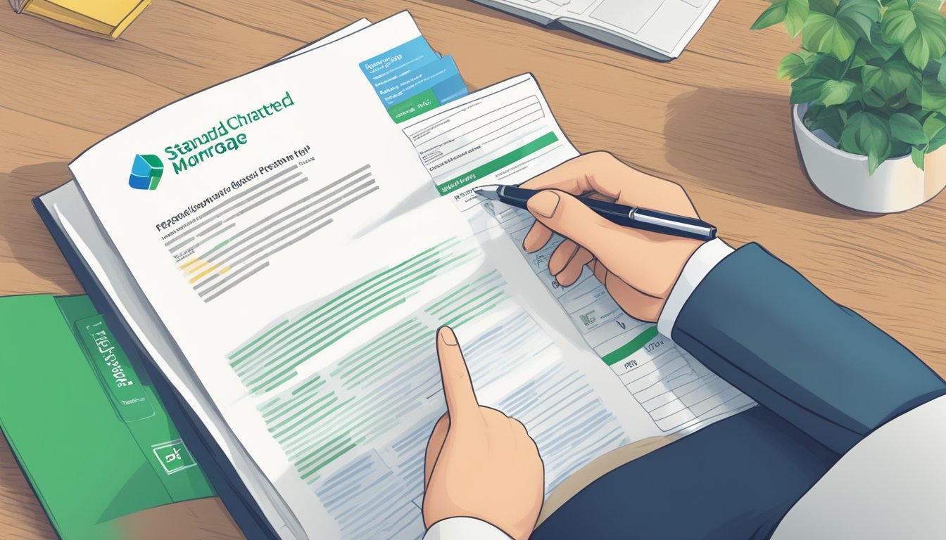 A person holding a standard chartered mortgage loan document with a list of frequently asked questions in Singapore