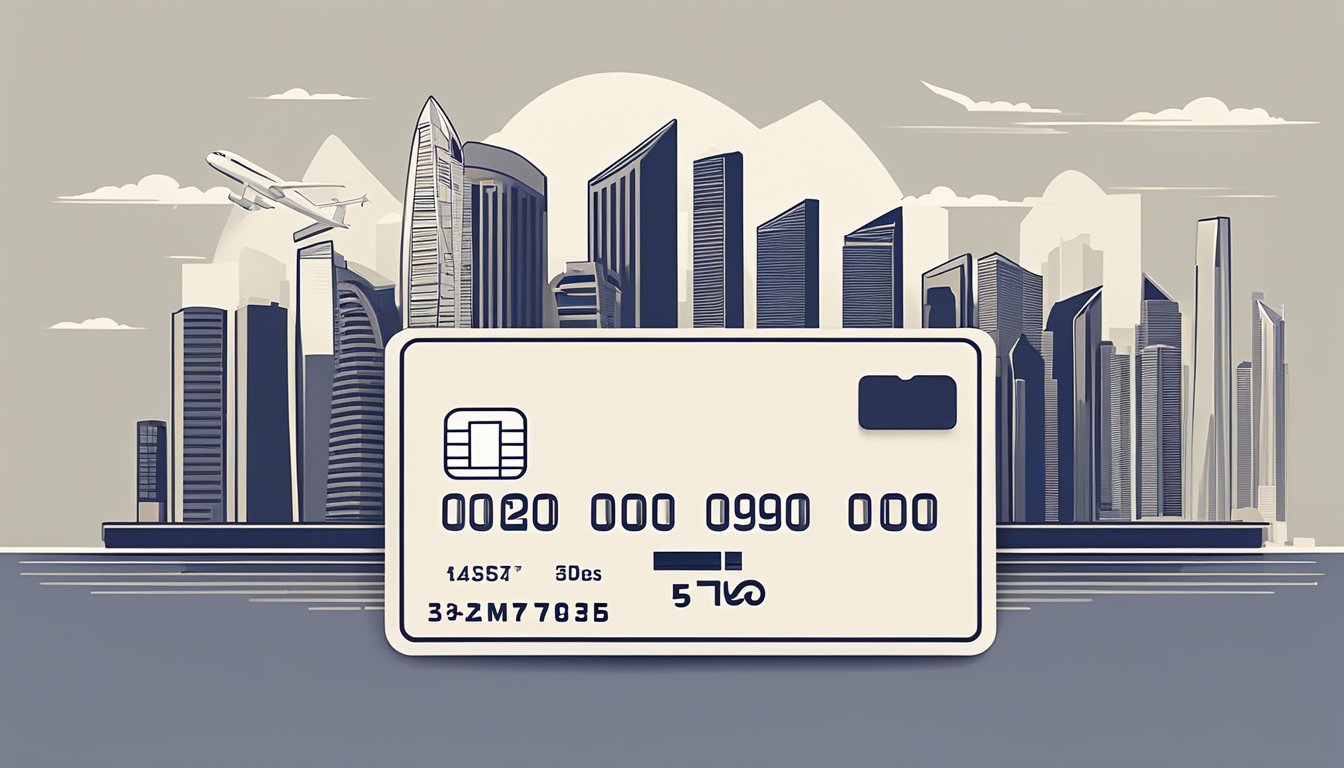 A sleek, modern credit card sits against a backdrop of iconic Singapore landmarks, with the city skyline and the Marina Bay Sands in the distance