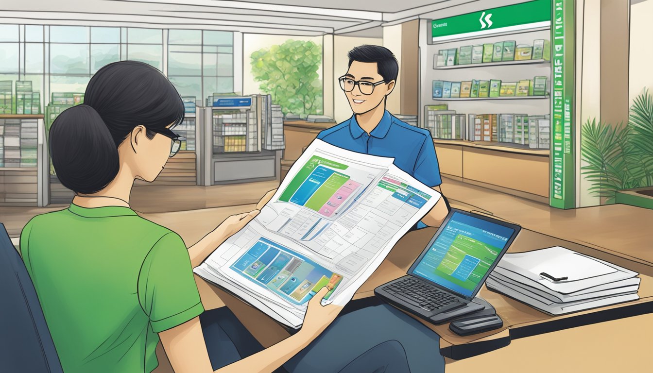 A customer browsing a Standard Chartered points redemption catalog in Singapore