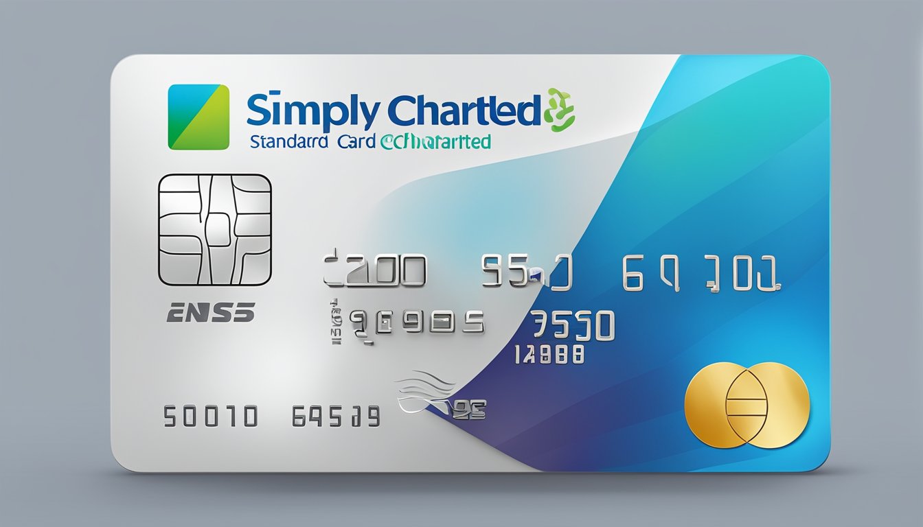 A sleek credit card with "Exclusive Card Perks" and "Standard Chartered Simply Cash Singapore" displayed prominently