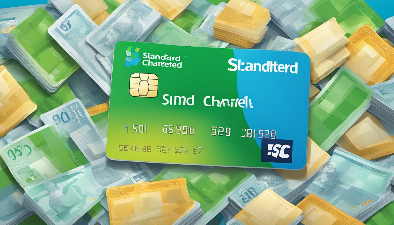 A Standard Chartered Simply Cash credit card surrounded by frequently asked questions in Singapore