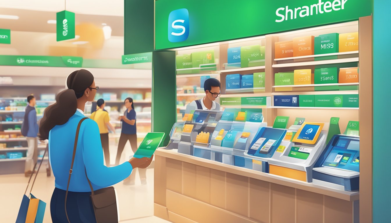 A person swiping a Standard Chartered Spree Card at various merchants, enjoying cashback and rewards