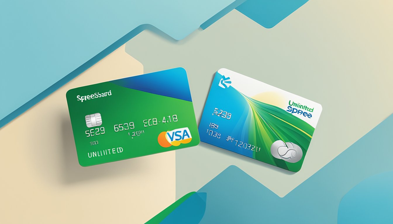 A standard chartered credit card and a spree Singapore card stand side by side, with the words "unlimited" and "spree" prominently displayed
