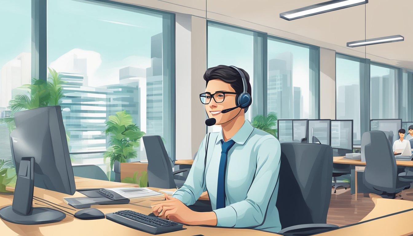 A customer service representative answers questions about Standard Chartered vehicle loans in a modern office setting