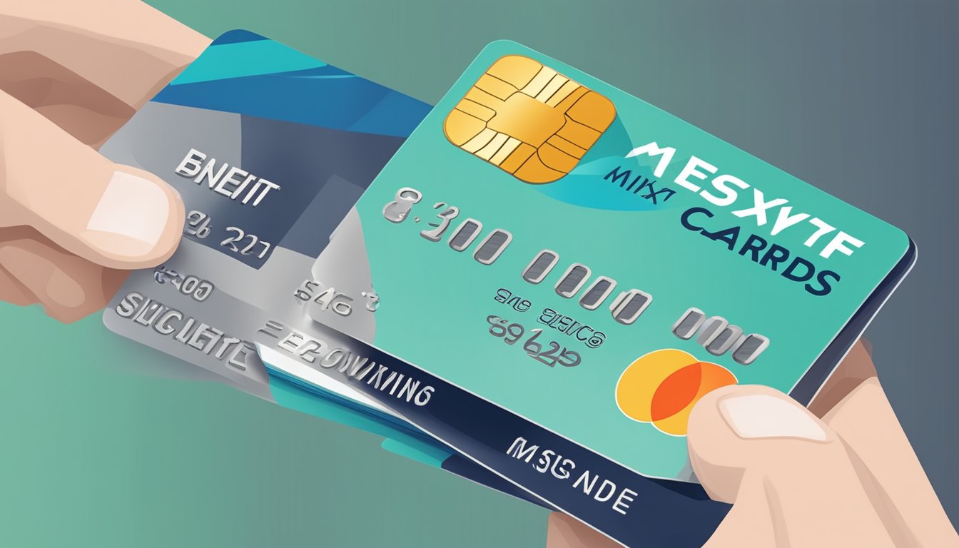 A hand holding a credit card with the words "Maximising Benefits and Rewards student credit cards Singapore" displayed prominently
