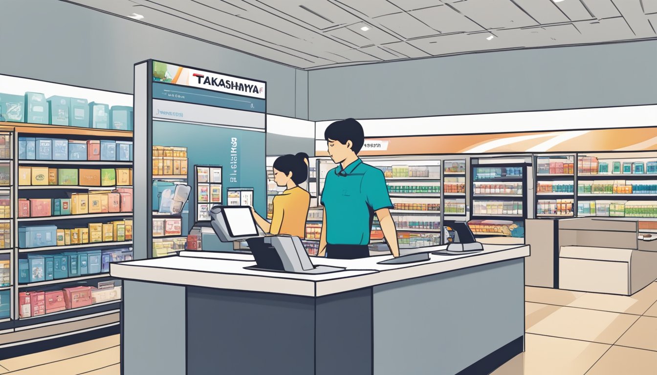 A Takashimaya member card being scanned at a Singapore store's checkout counter