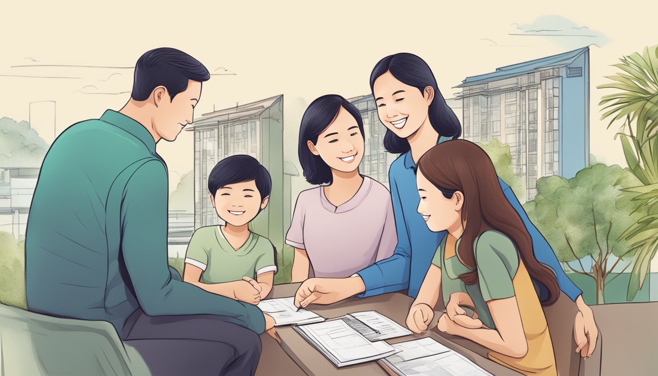 A family and a couple receiving housing grants in Singapore