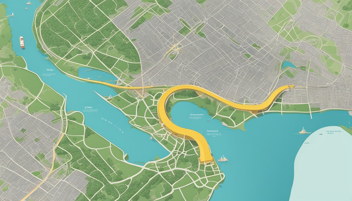 A dollar sign and a map of Singapore with a distance measurement in miles