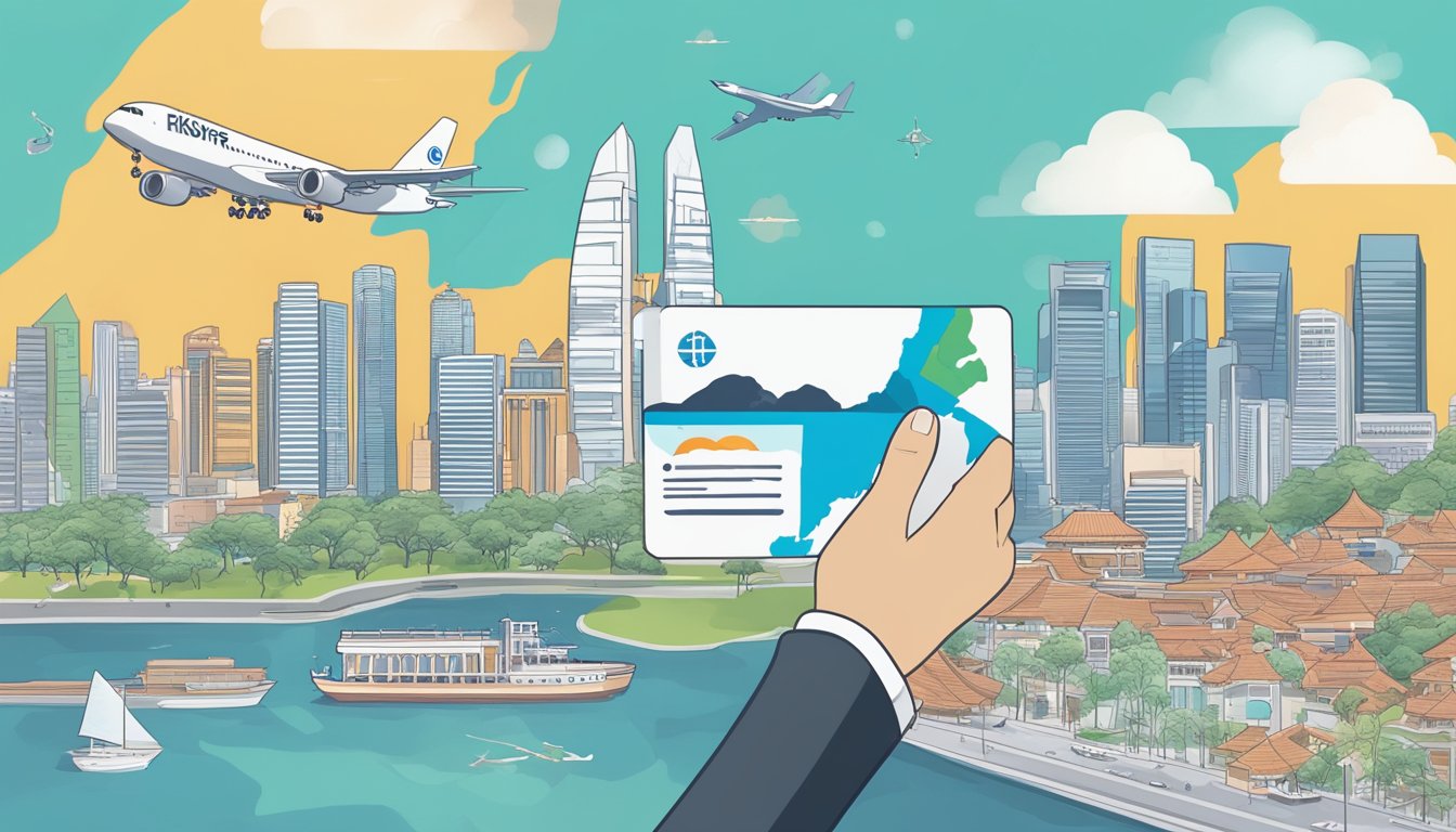 A hand holding a KrisFlyer card and a Uni$ card, with a map of Singapore in the background, converting Uni$ points to KrisFlyer miles