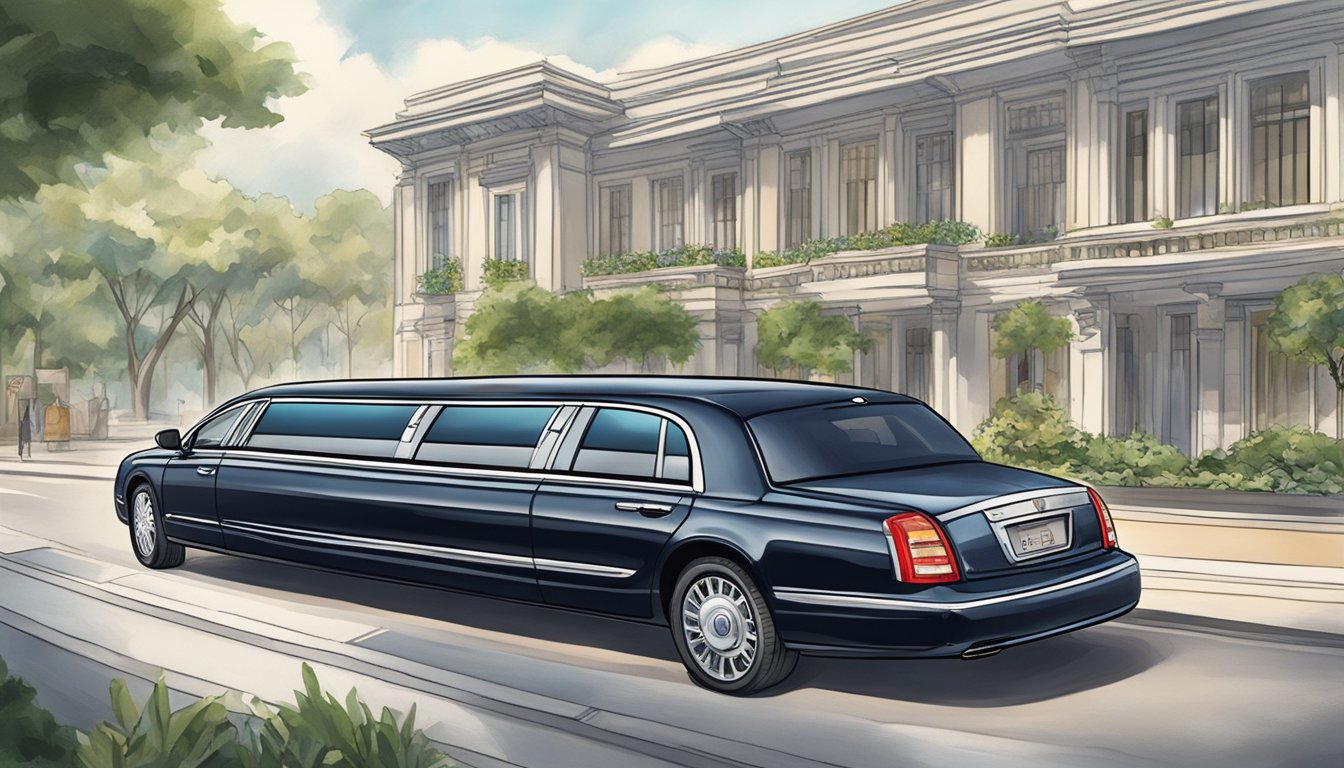A luxurious limousine pulls up to a UOB AMEX PRVI cardholder, who is earning and redeeming miles in Singapore