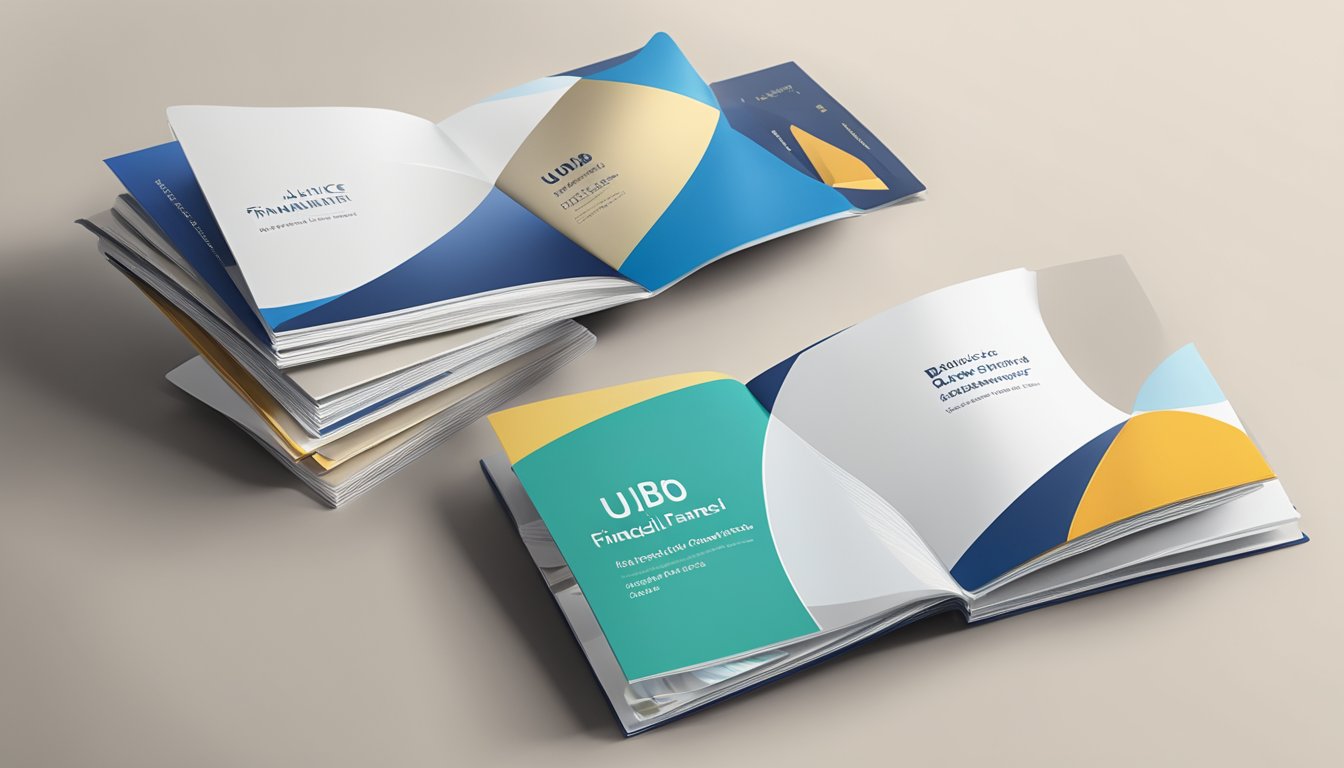 A stack of UOB financial product brochures with a balance transfer offer highlighted on the cover
