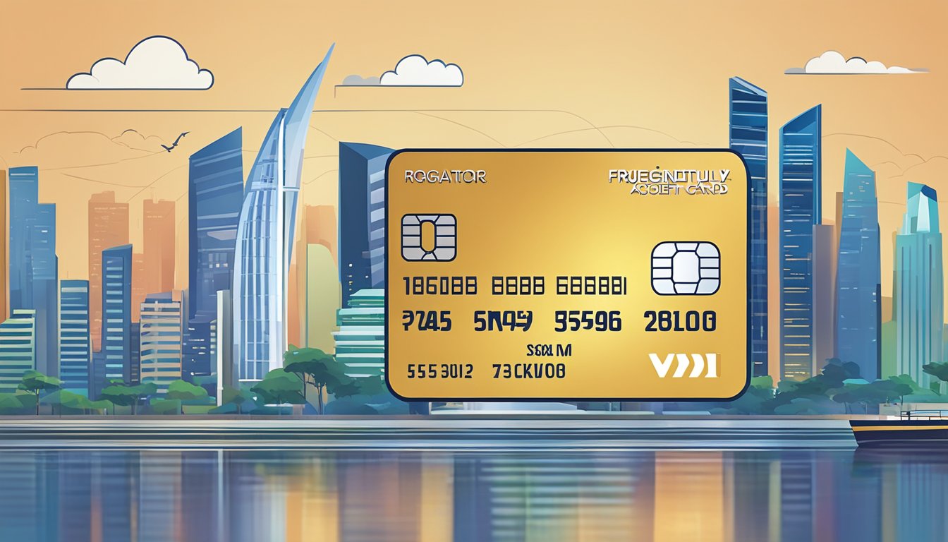 A UOB credit card with "Frequently Asked Questions" text and a Singapore skyline in the background