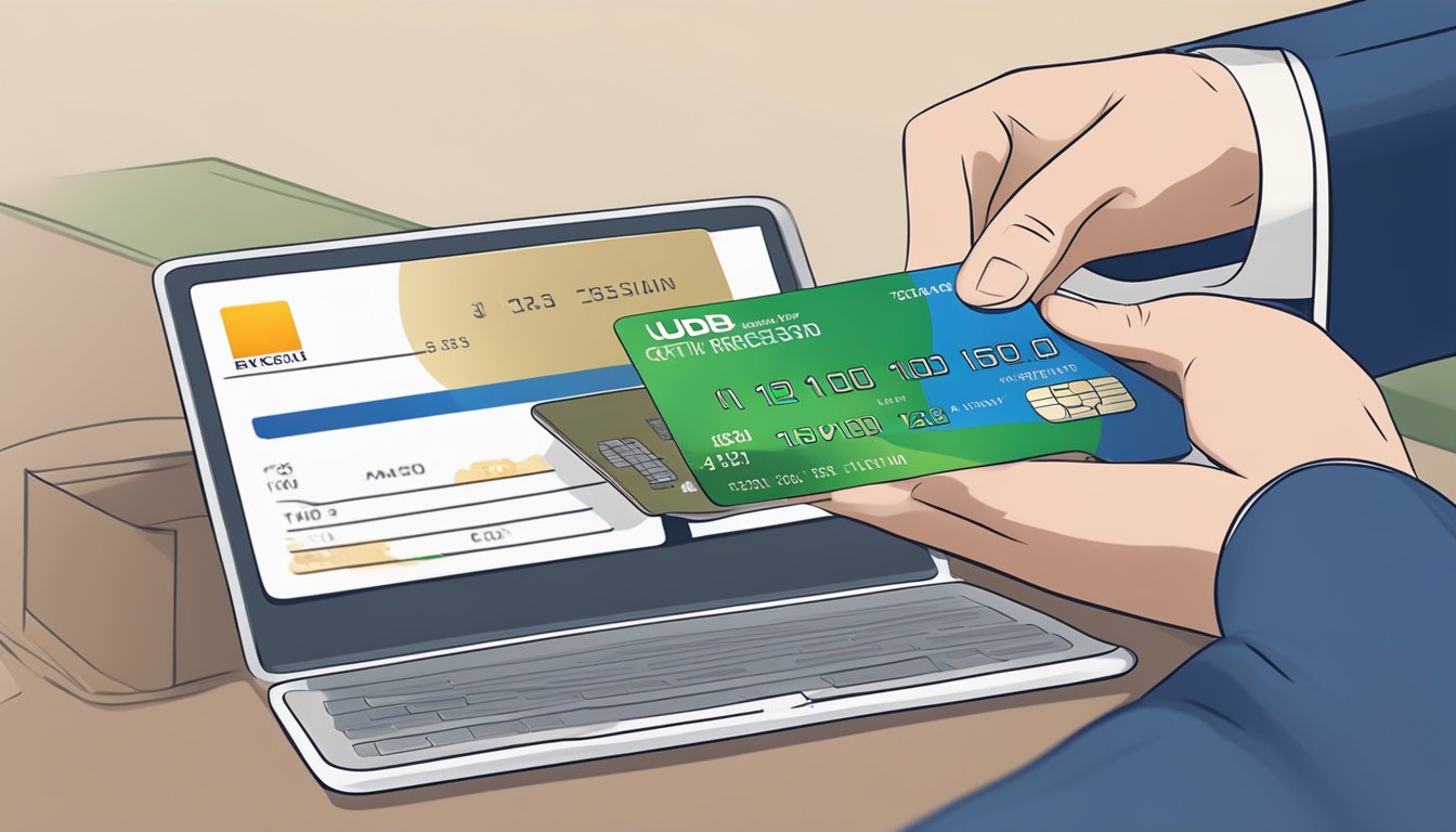 A UOB credit card being used for a transaction abroad, with a visible fee being charged on the card statement