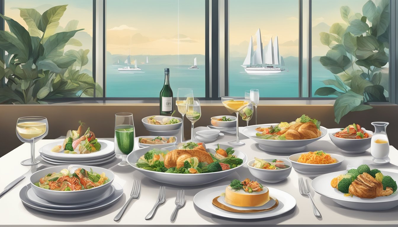 A table set with gourmet dishes, surrounded by UOB Cards, showcasing exclusive dining privileges in Singapore