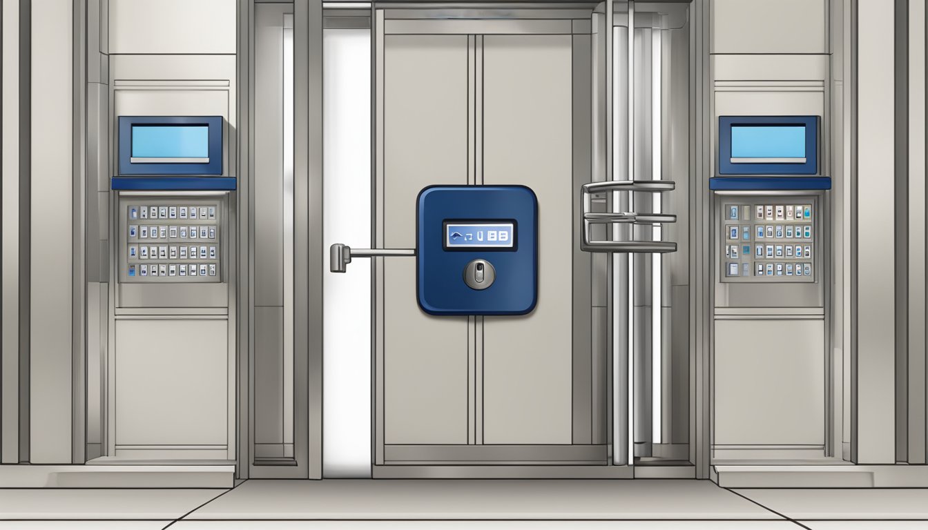 A digital lock secures the UOB eBusiness account in Singapore, with a shield icon symbolizing security