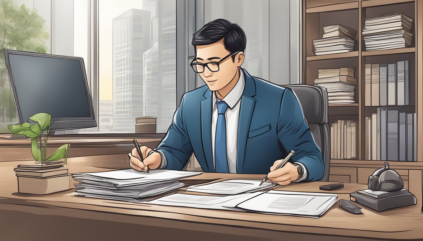 A licensed moneylender in Singapore can be seen processing loan applications and providing financial advice to clients within the boundaries of the law