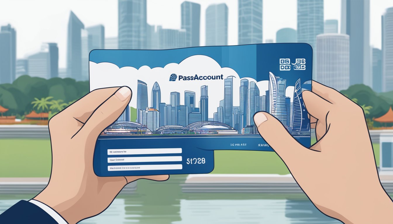 A hand holding a UOB One Account passbook with the UOB logo and Singapore skyline in the background