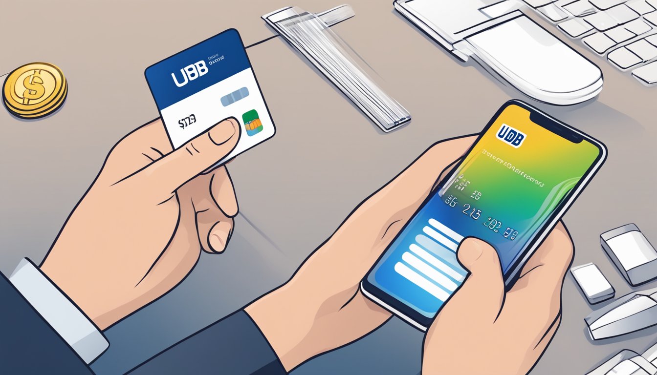 A person swiping a UOB credit card to manage their account online
