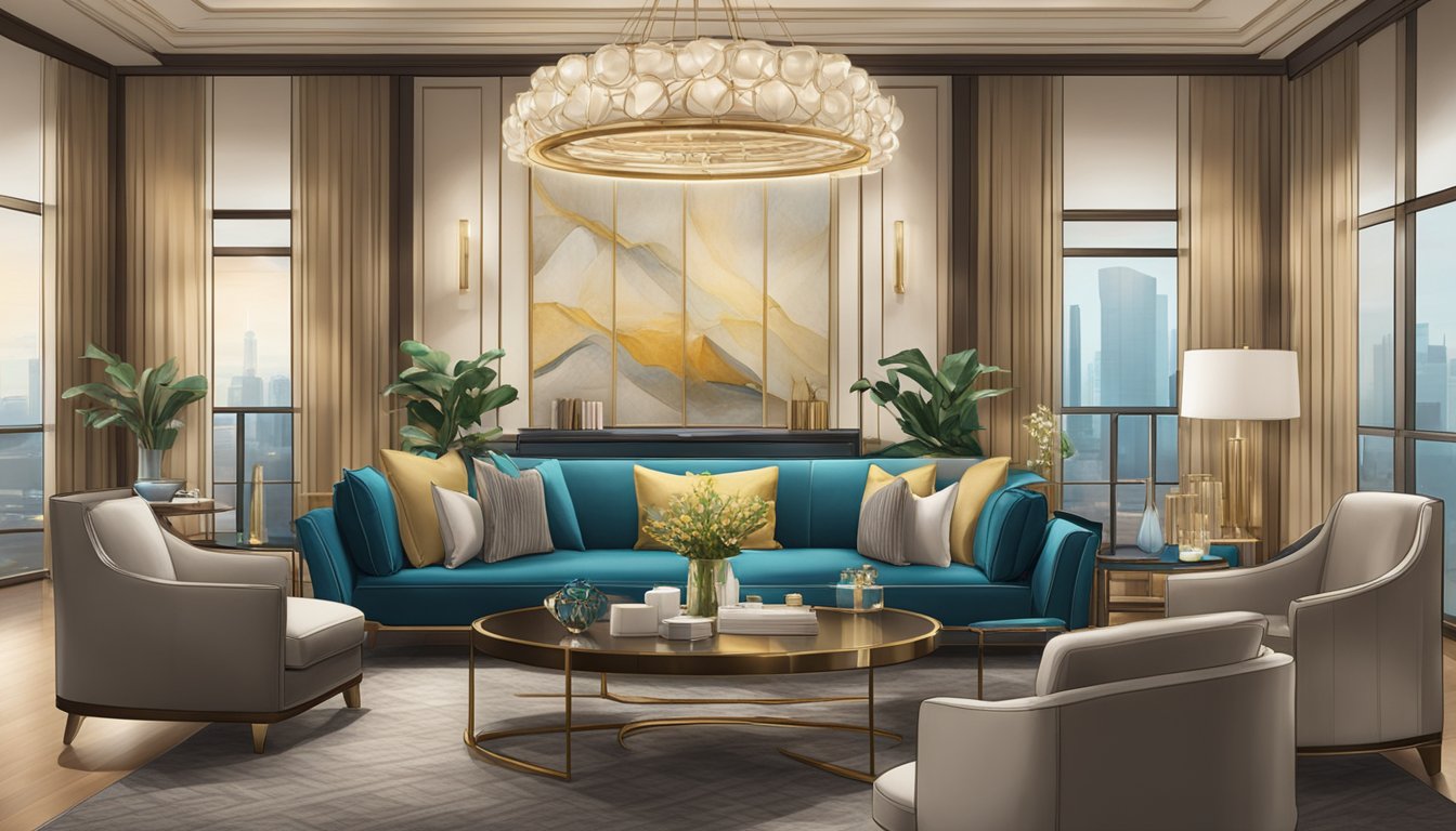 A luxurious lounge with elegant furnishings and a sign reading "Exclusive Cardmember Privileges UOB PremierMiles Singapore."