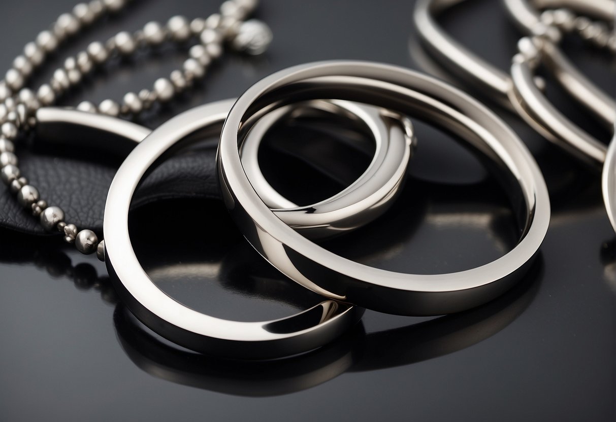 A close-up of stainless steel jewelry, showcasing its smooth and shiny surface with no signs of tarnishing or discoloration