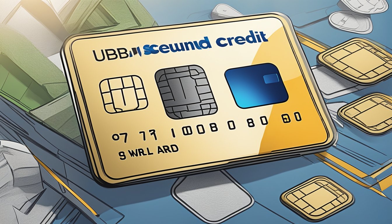 A UOB secured credit card is shown with additional features like cashback rewards and travel insurance