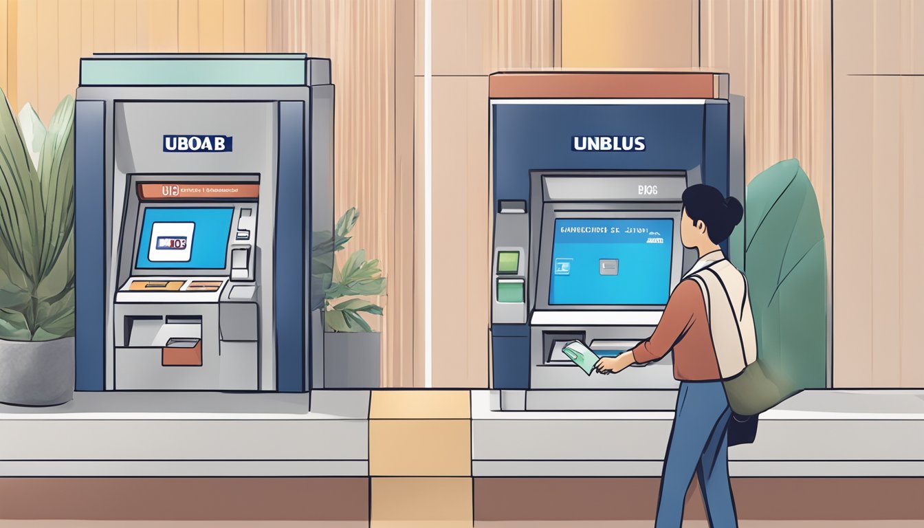 A customer swipes a UOB Uniplus card at a Singaporean ATM