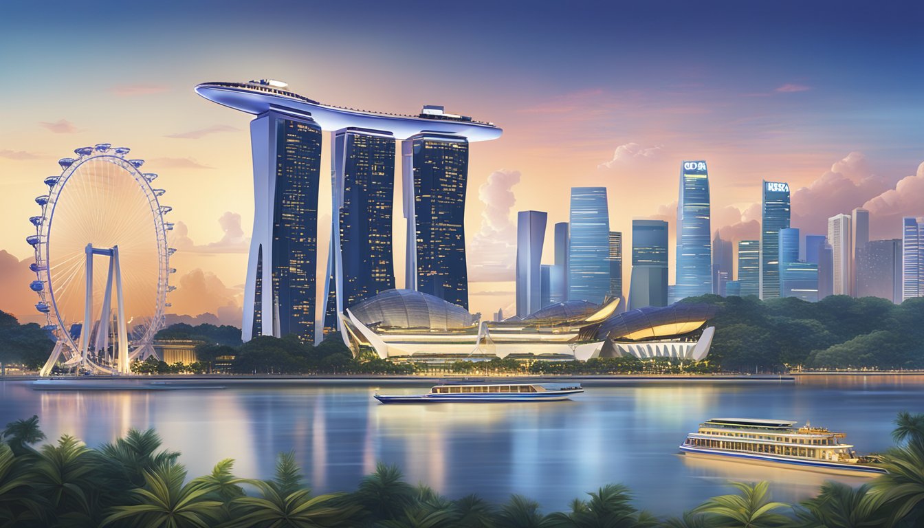 A sleek UOB Visa Infinite metal card gleams against a backdrop of iconic Singapore landmarks