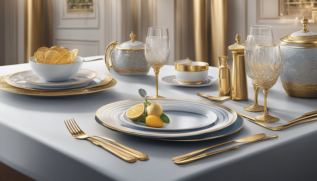 A luxurious dining setting with elegant tableware and a uob visa infinite metal card displayed prominently