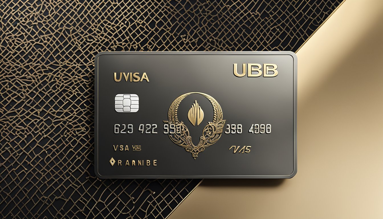 A sleek UOB Visa Infinite metal card sits on a luxurious black velvet surface, with the UOB logo and intricate details shining in the light