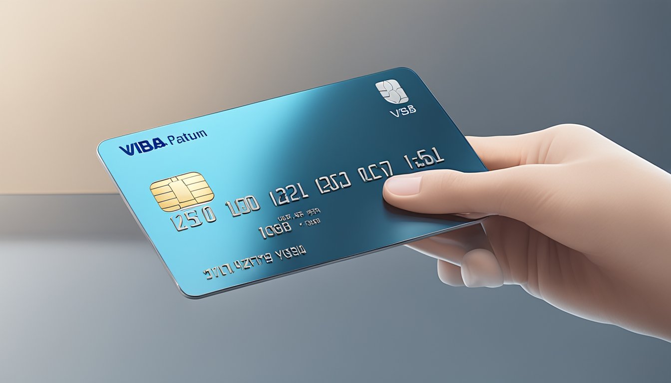 A shiny UOB Visa Platinum card sits on a sleek, modern surface, with the UOB logo and card details clearly visible